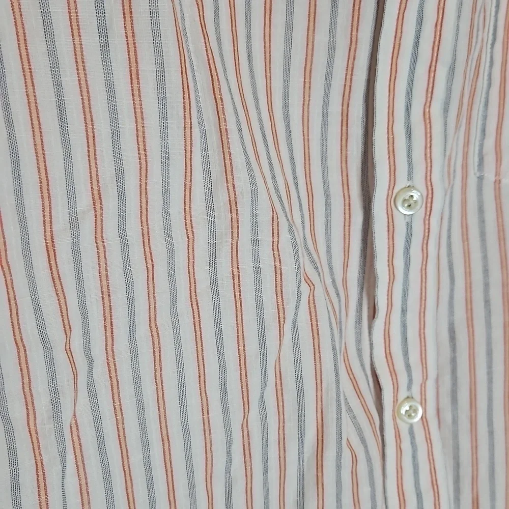 Banana Republic Men's Medium Flax Linen Blend Striped Button-Down Shirt